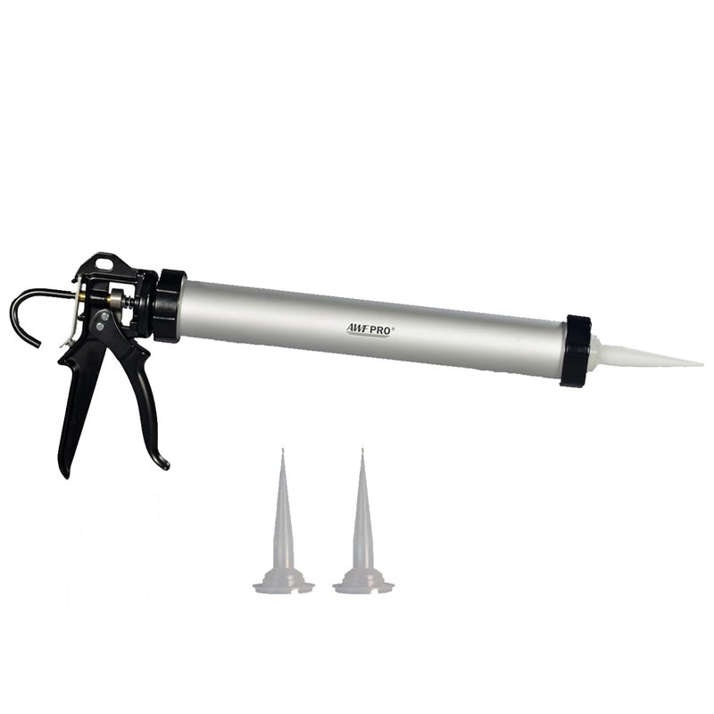 AWF PRO Sausage Caulking Gun, 20 oz Foil Pack and 10 oz Cartridge Convertible, 18:1 Thrust Ratio, Aluminum Barrel, Includes 3 Tips - Image 1